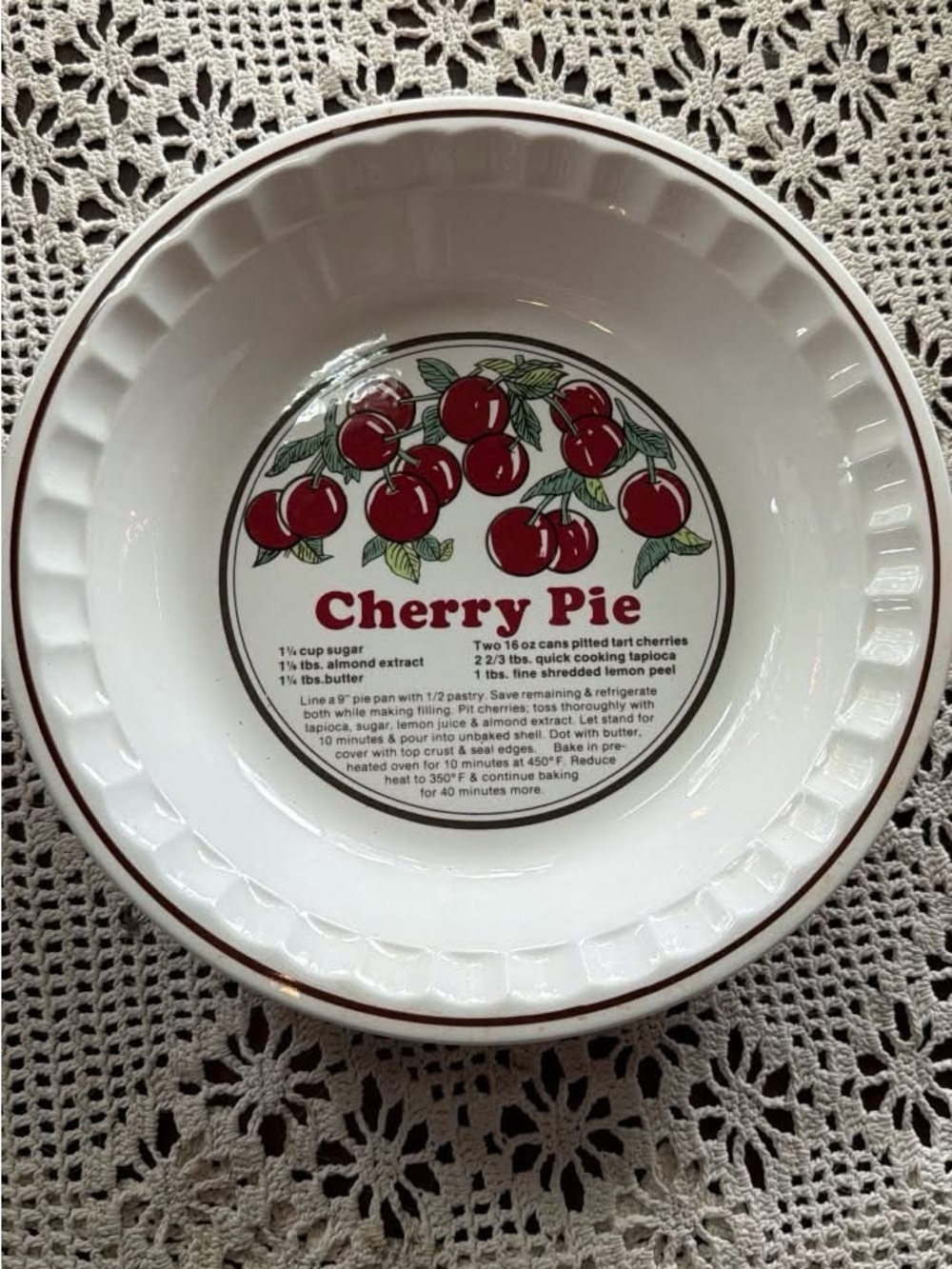 Cherry Pie Ceramic Pie Dish - White with Red Cherry Design